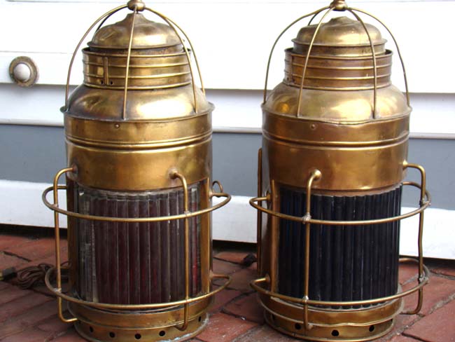 A beautiful pair of post Civil War era all-brass Ships runnings lights with their original verically ribbed lenses circa 1875     — image 2